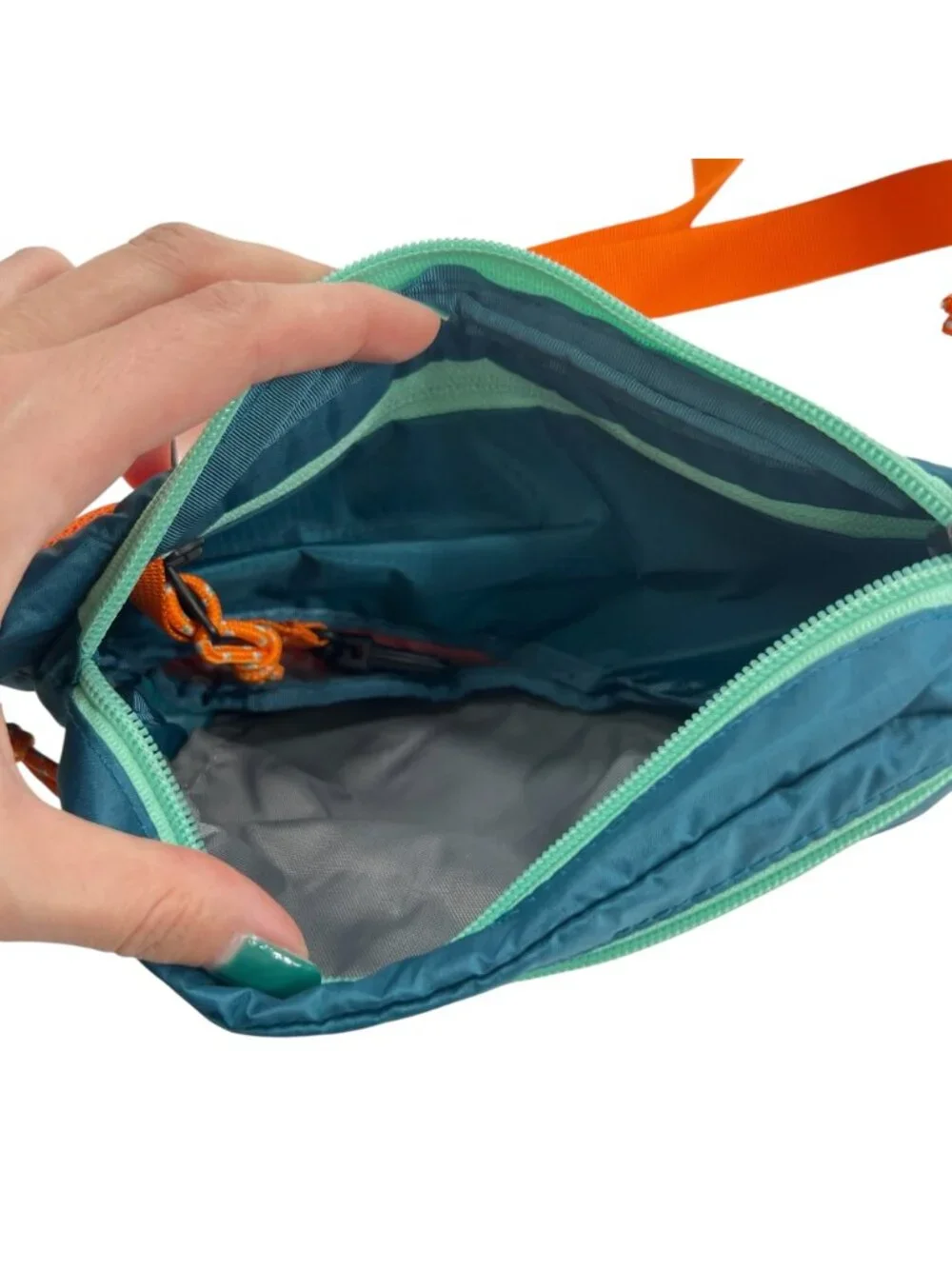 L.L. Bean Stowaway Fanny Pack With Adjustable Orange Strap Mallard Teal